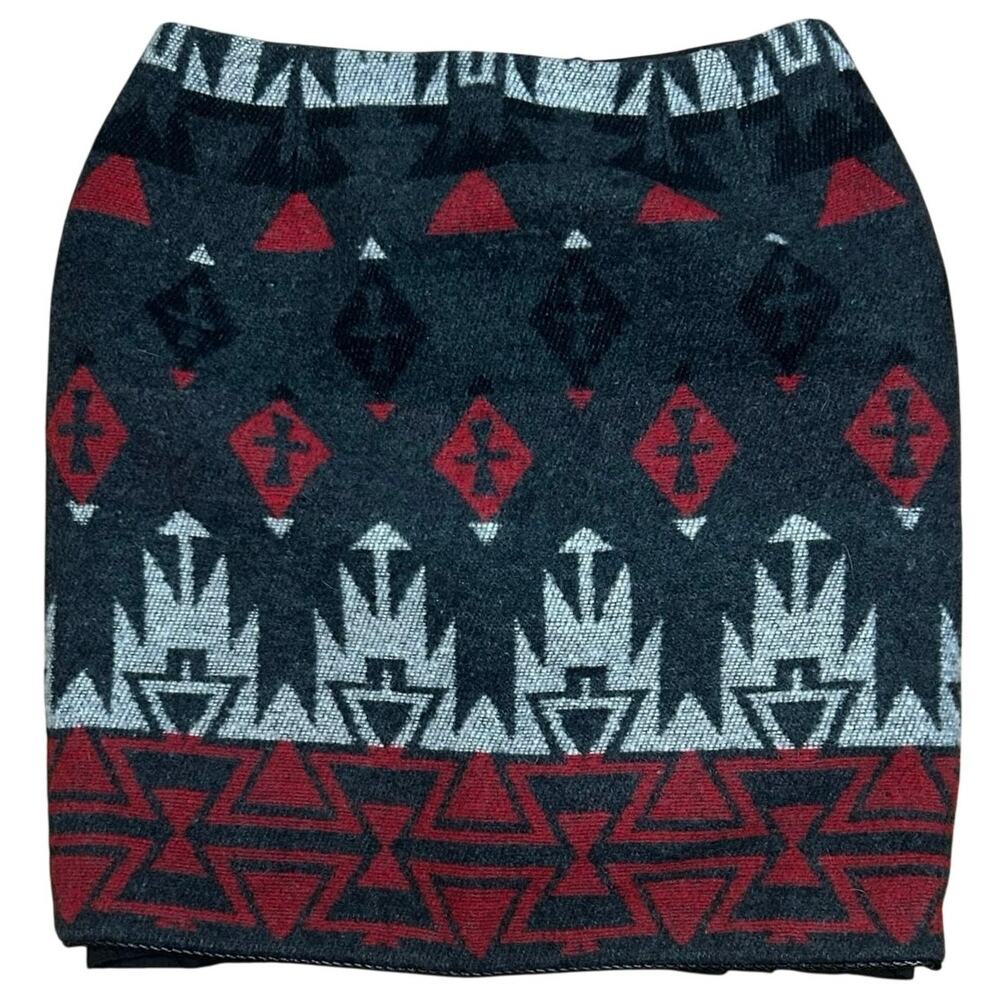 VTG The Last Best Place Southwestern Wool Blend Mini Skirt Black Red Aztec Sz 10